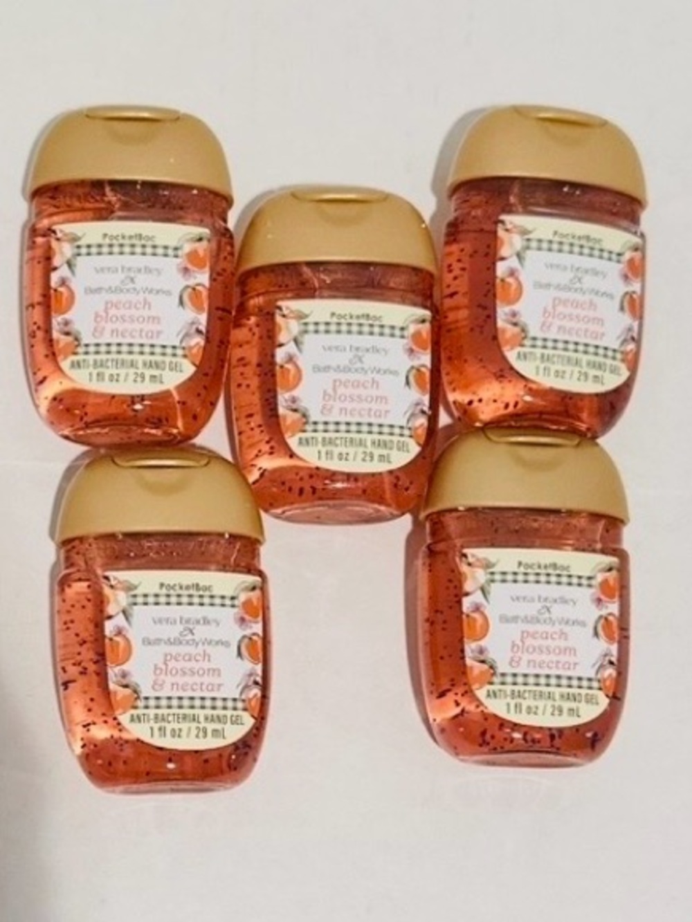 Bath & Body NEW (5) Vera Bradley Peach Blossom & Nectar PocketBac Sanitizers